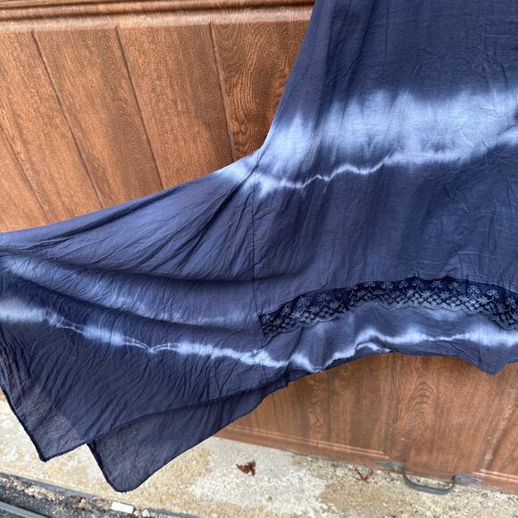 Tempo Paris Dress Blue Tie Dye Flowy Gauze Beach Coverup Handkerchief Hem S - Picture 7 of 9